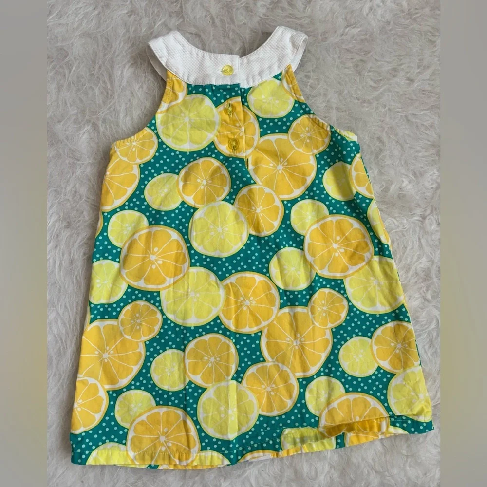 Gymboree Bright & Summery Yellow Lemon Citrus Print Dress with Teal Accents